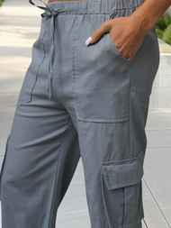 Spodnie damskie z szeroką nogawką ciemno-szare OZONEE O/ZCH2275