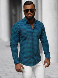 Koszula męska w kratę niebieska OZONEE O/V96