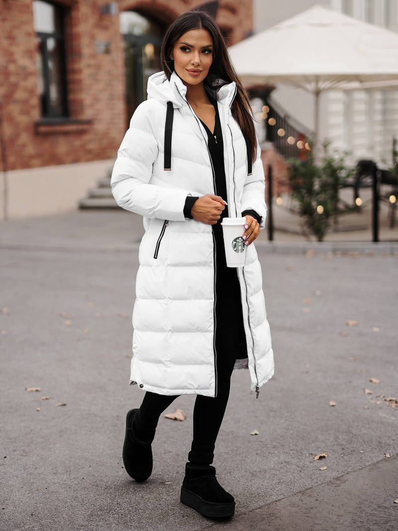 Kurtka zimowa damska długa pikowana biała OZONEE JS/M736/281Z