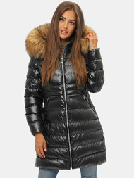 Kurtka zimowa damska z futerkiem czarno-brązowa OZONEE JS/M777/392B