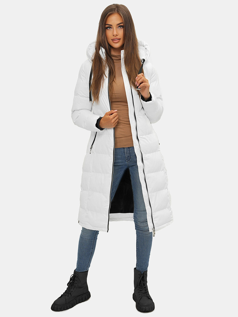Kurtka damska długa pikowana biała OZONEE JS/M736/281Z