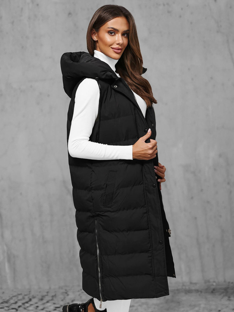 Kamizelka damska długa pikowana czarna OZONEE JS/5M3157/392