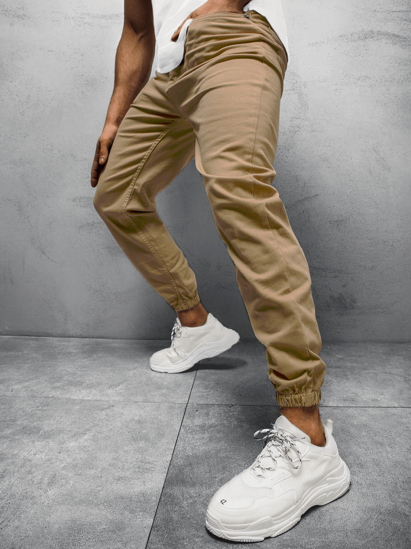 Spodnie męskie jeans jogger beżowe OZONEE O/4561