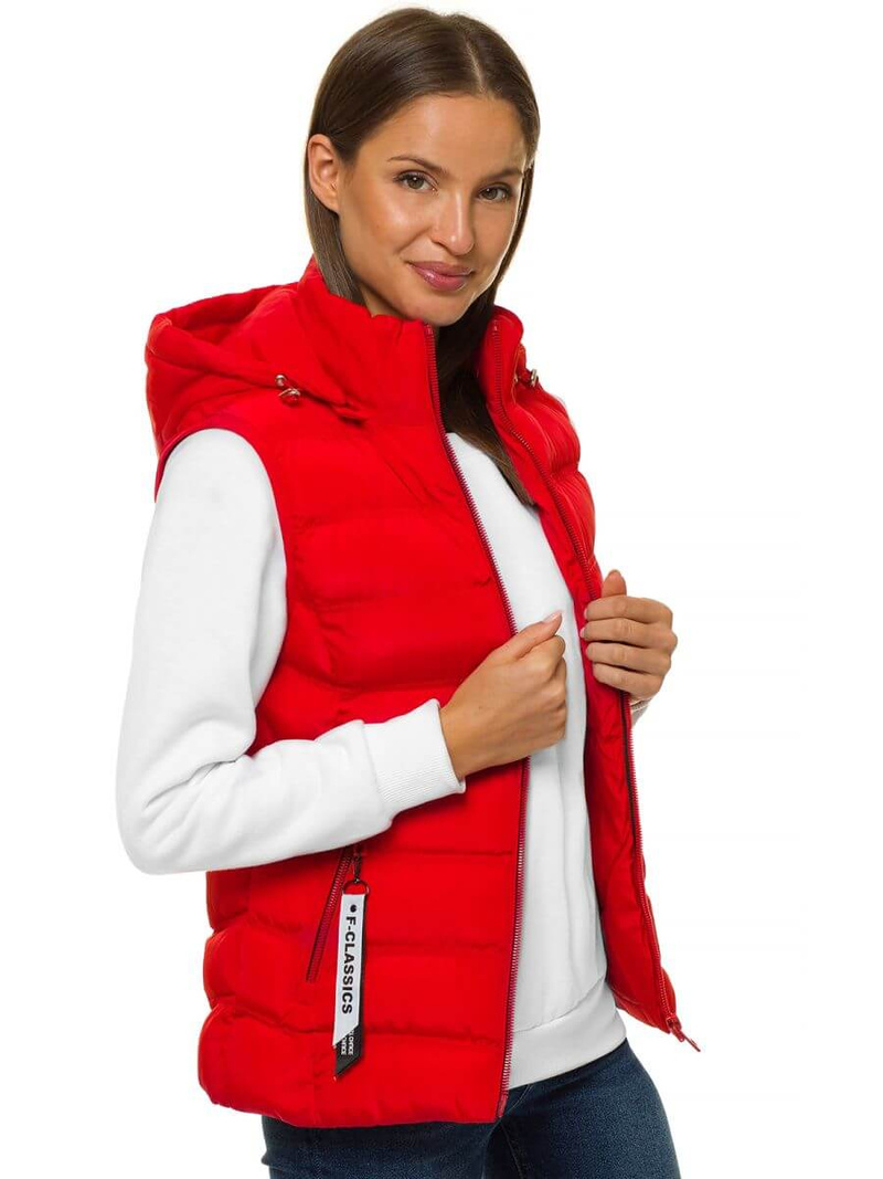 Kamizelka damska pikowana z kapturem czerwona OZONEE N/6812/11