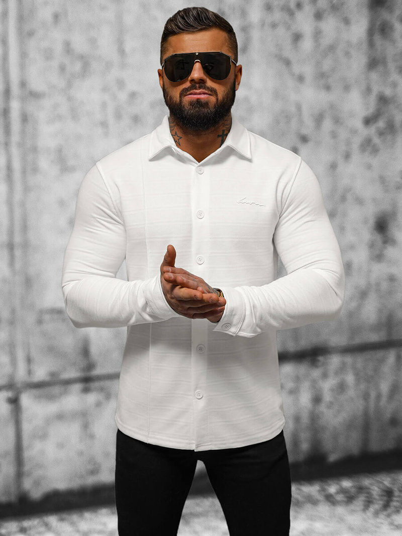 Bluza męska z kołnierzykiem ecru OZONEE O/TB2271