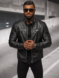 Чоловіча шкіряна куртка Чорна OZONEE JS/11Z8053