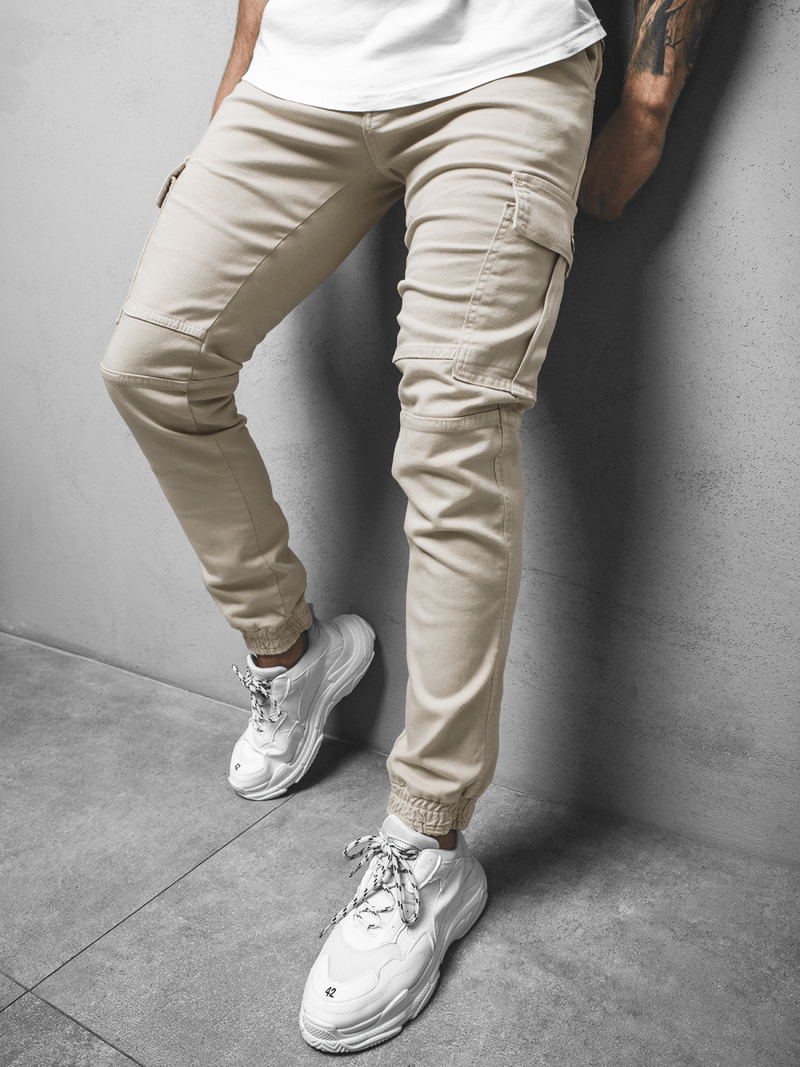 Spodnie męskie chino joggery beżowe OZONEE G/2039