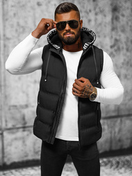 Kamizelka męska pikowana z kapturem czarna OZONEE JS/5M758/392Z