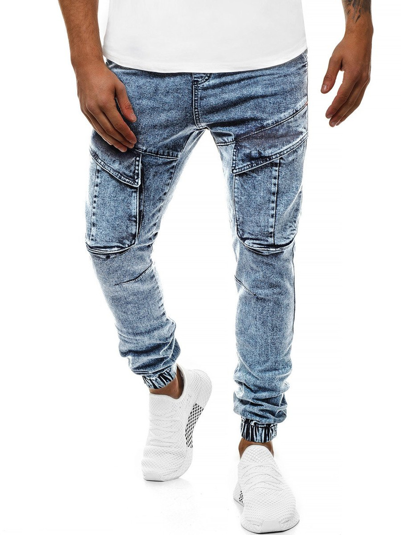 Spodnie jeans jogger męskie jasno-niebieskie OZONEE G/1067