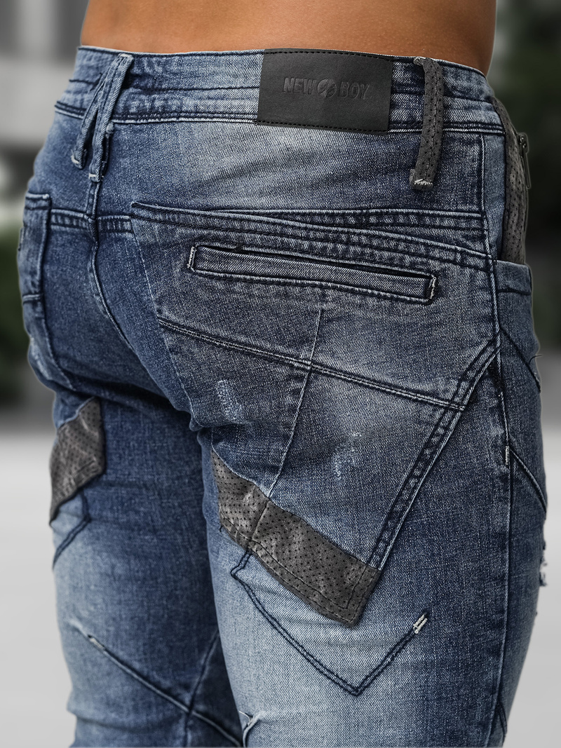 Spodnie jeansowe męskie slim fit niebieskie OZONEE NB/MP0045BZ