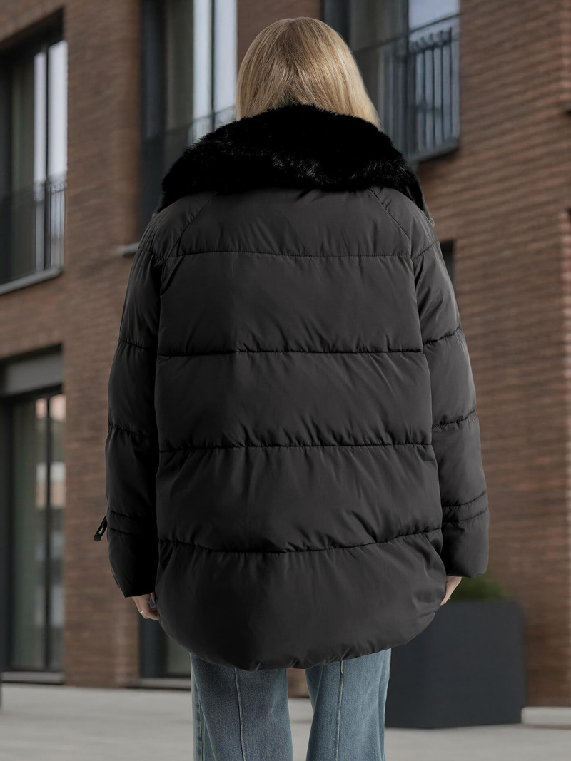 Kurtka zimowa damska z futerkiem czarna OZONEE JS/16M9185/392