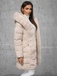 Kurtka zimowa damska długa z futerkiem ecru OZONEE JS/5M3158/254