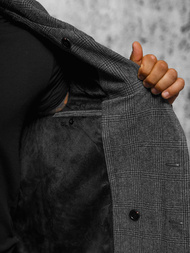 Płaszcz męski w kratę grafitowy OZONEE JS/JP1191Z