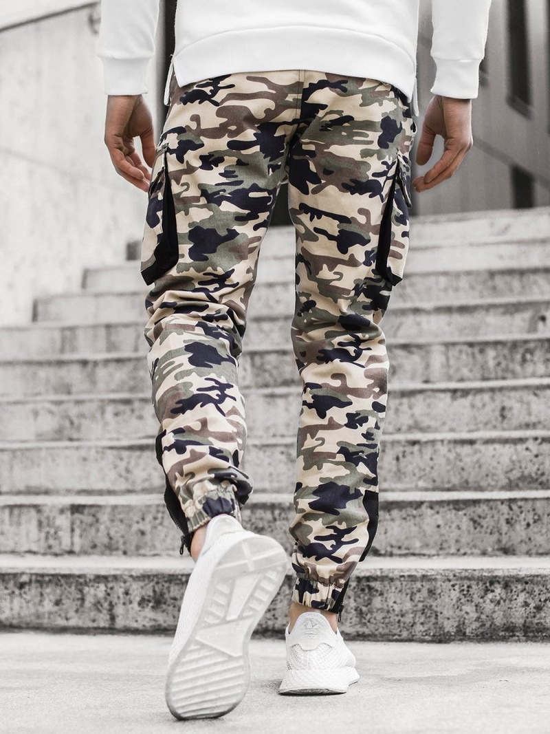 Spodnie męskie joggery beżowe-moro OZONEE A/705