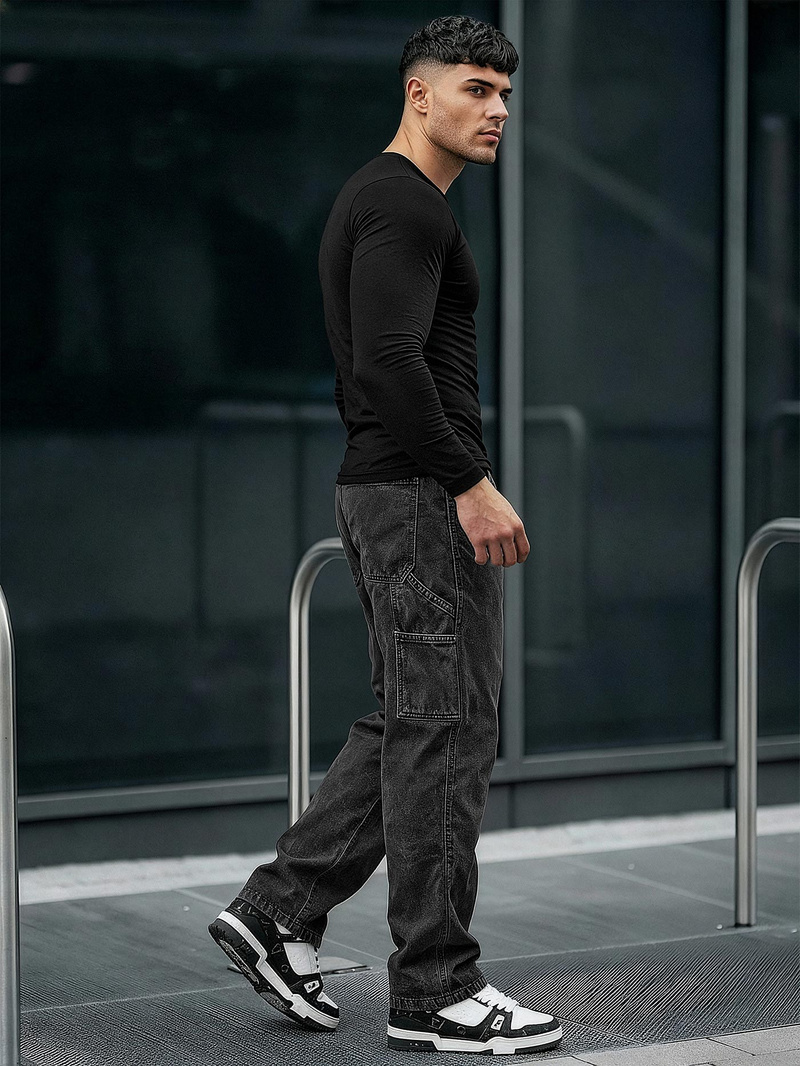 Spodnie jeansowe męskie wide leg grafitowe OZONEE O/KK2828/5Z