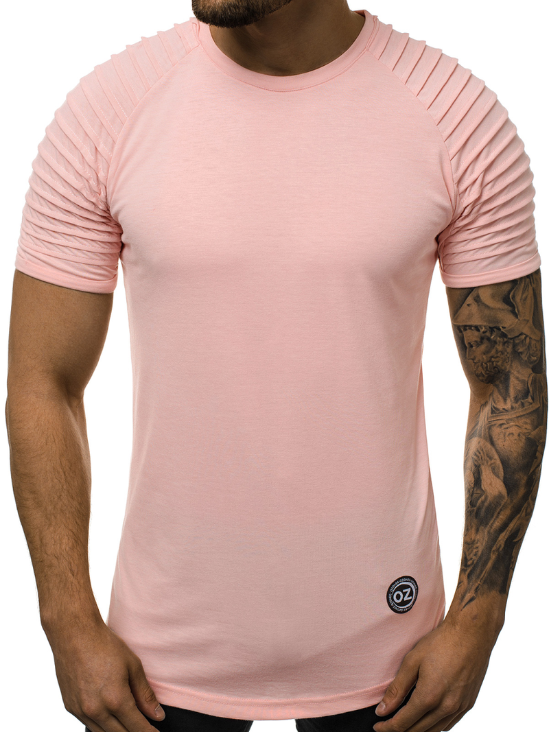 T-Shirt męski bez nadruku jasnoróżowy OZONEE O/1256