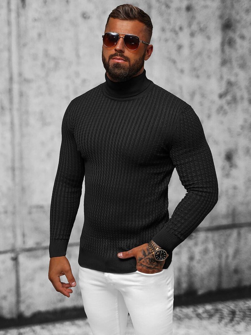 Sweter męski golf czarny OZONEE L/1539Z