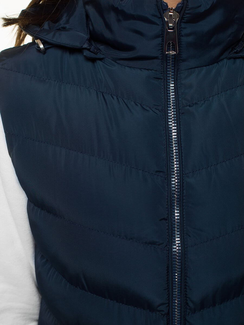 Kamizelka damska długa pikowana z kapturem granatowa OZONEE N/6811/2