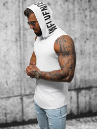 Koszulka bez rękawów z kapturem męska biała OZONEE O/2537Z