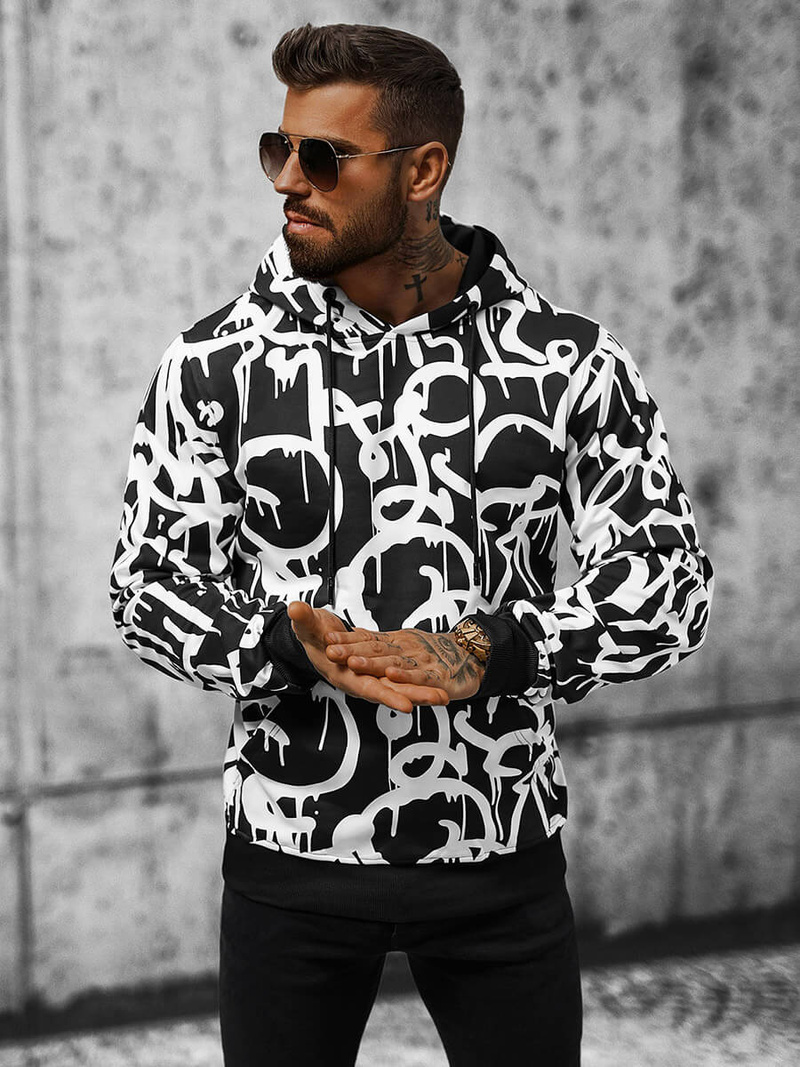 Bluza z kapturem męska czarno-biała OZONEE JS/8B1152/1