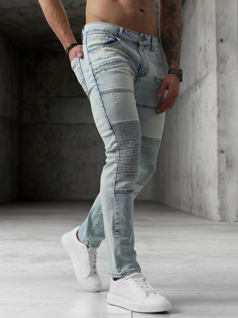 Spodnie jeansowe męskie slim fit jasno-niebieskie OZONEE O/EM8889