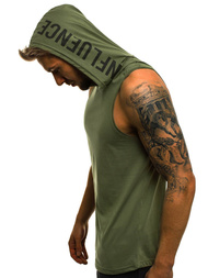 Koszulka bez rękawów z kapturem męska zielona OZONEE O/2537 