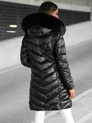 Kurtka zimowa damska długa z futerkiem czarna OZONEE JS/16M9100/392Z