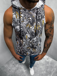 Koszulka bez rękawów męska z nadrukiem biało-czarna OZONEE O/BL313Z