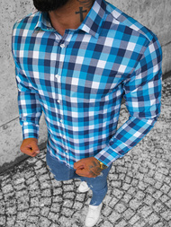 Koszula męska w kratę niebieska OZONEE O/1322Z