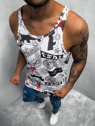 Koszulka bez rękawów męska z nadrukiem biało-czarna OZONEE O/BL125