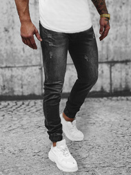 Spodnie jeansowe joggery męskie czarne OZONEE NB/MP0065/2NZ