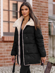 Kurtka zimowa damska z futerkiem czarna OZONEE JS/16M9165/392
