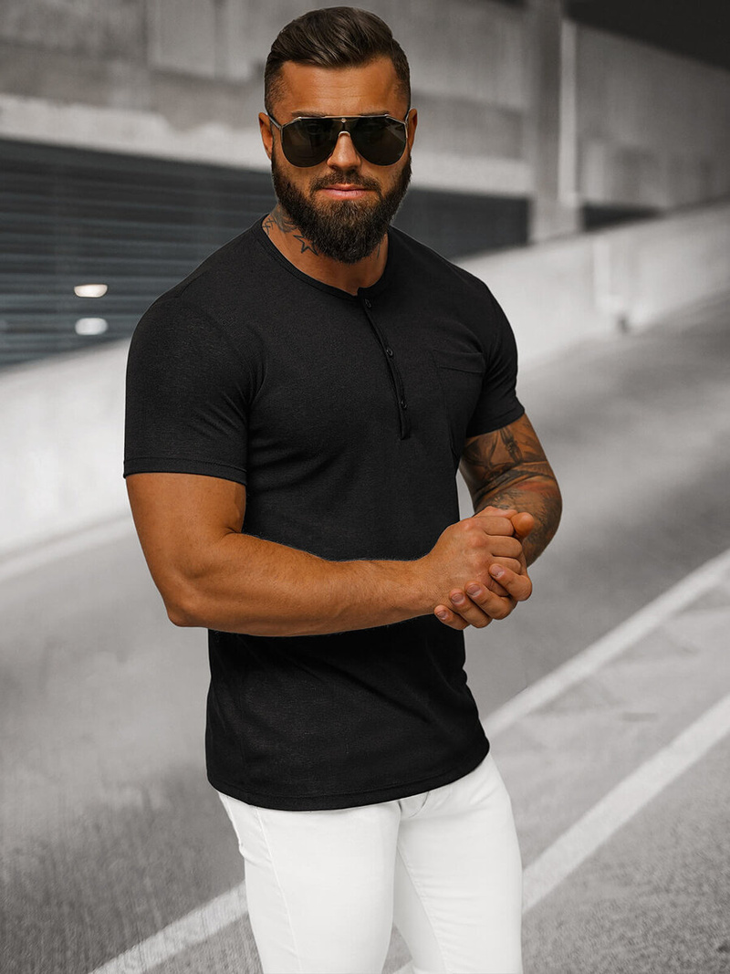 T-shirt męski czarny OZONEE O/L1453