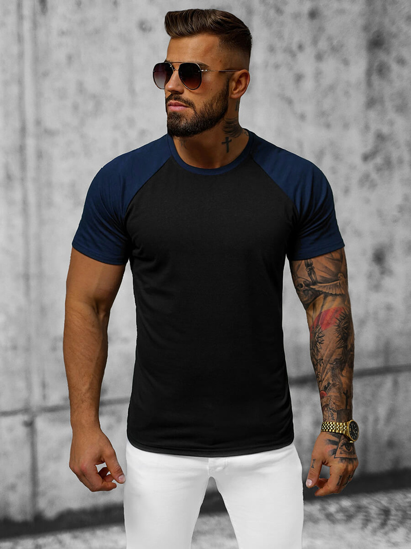 T-shirt męski czarno-granatowy OZONEE JS/8T82/3Z