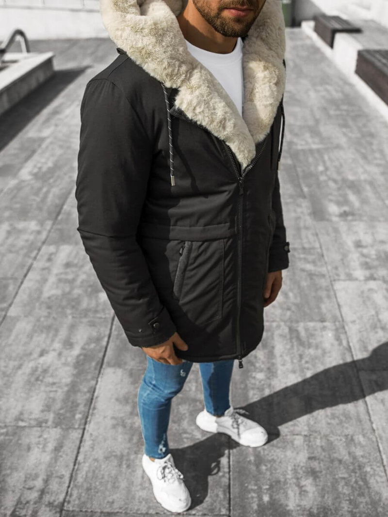 Kurtka zimowa męska parka z futerkiem czarna OZONEE JS/22M119/1