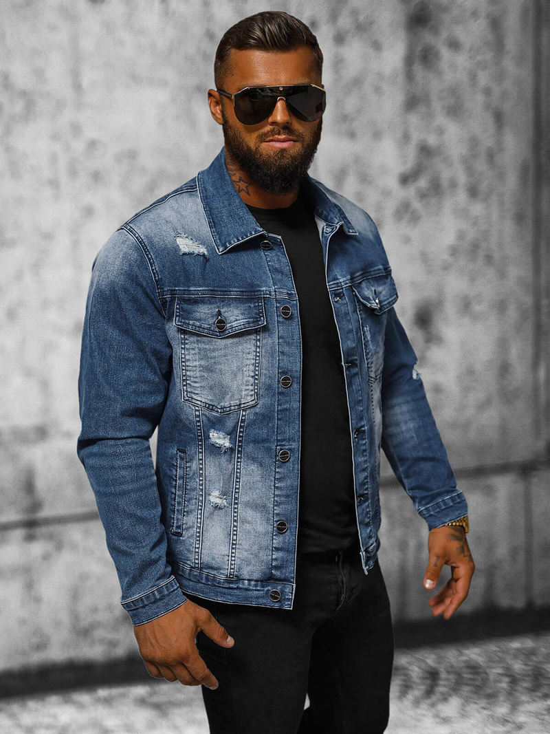 Kurtka męska jeansowa niebieska OZONEE NB/MJ506BZ