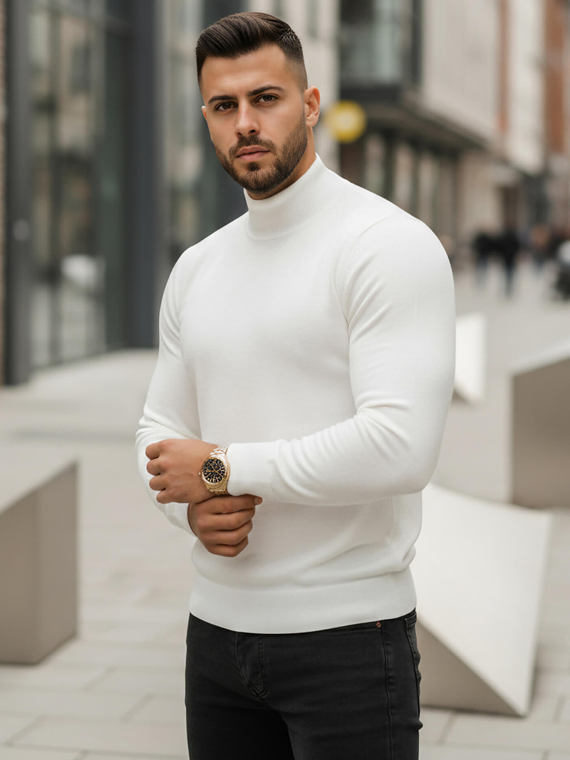 Sweter męski półgolf biały OZONEE V/V24503