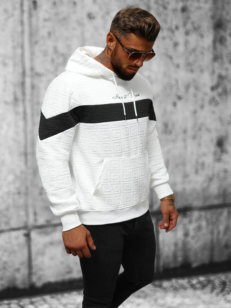 Bluza z kapturem męska biała OZONEE JS/3B571
