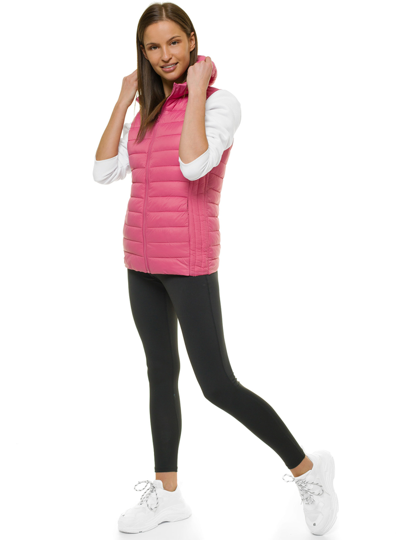 Kamizelka damska pikowana z kapturem jasnoróżowa OZONEE JS/M23039/42