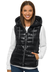 Kamizelka damska pikowana z kapturem czarna OZONEE N/6816/1