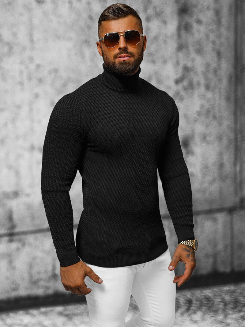 Sweter męski golf czarny OZONEE L/2467Z