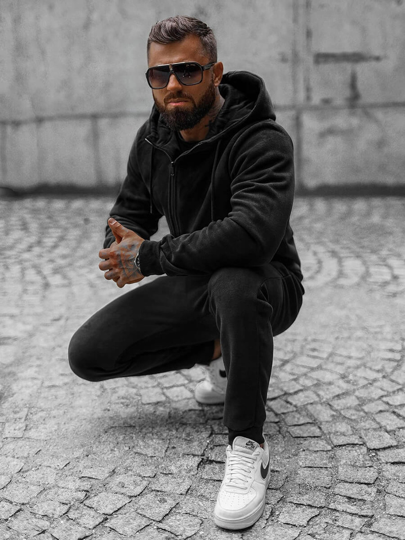 Komplet dresowy męski ocieplany czarny OZONEE O/3A150