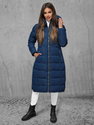 Kurtka zimowa damska długa pikowana granatowa OZONEE JS/M736/215