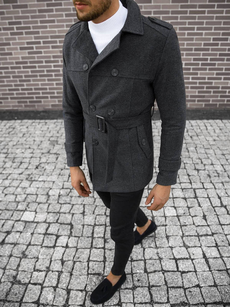 Płaszcz męski z pagonami grafitowy/2 OZONEE O/5627