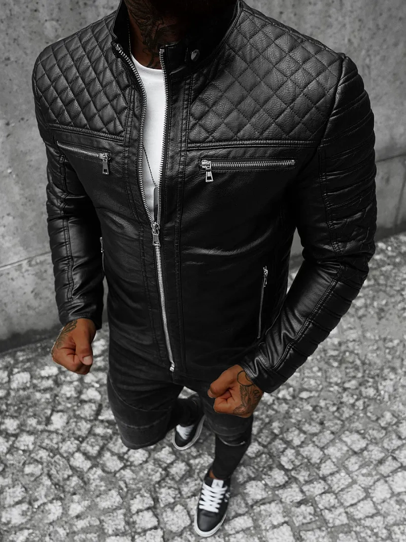 Чоловіча шкіряна куртка Чорна OZONEE JS/11Z8002