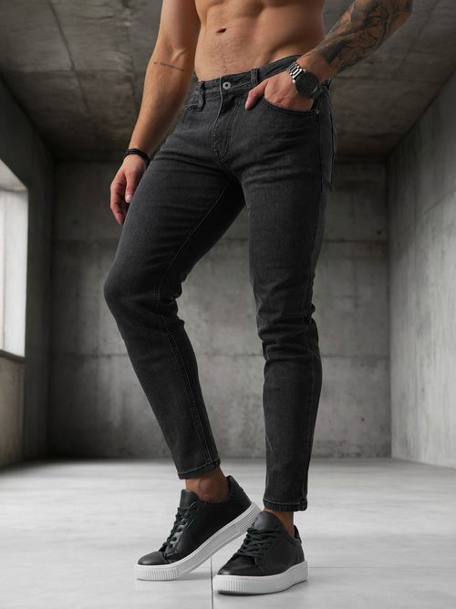 Spodnie jeansowe męskie slim fit czarne OZONEE O/JK2914