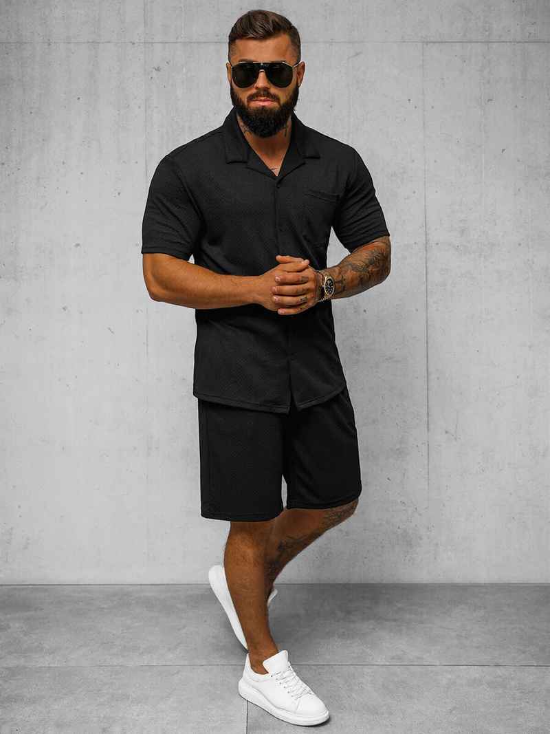 Komplet męski czarny - koszula i spodenki OZONEE O/3C323