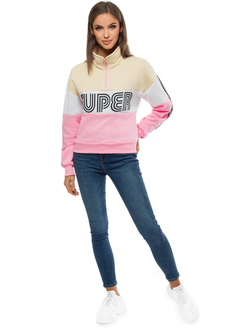 Bluza damska beżowo-jasnoróżowa OZONEE JS/B26019