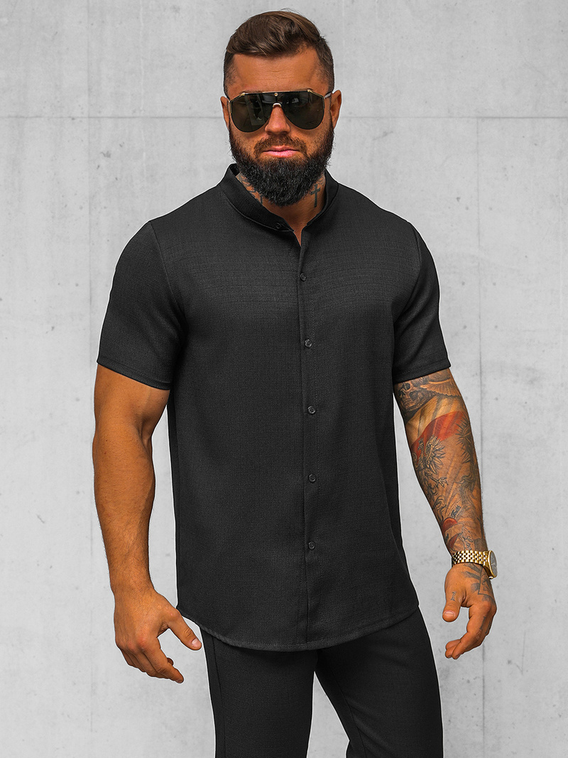 Koszula męska z krótkim rękawem czarna OZONEE O/Y972T