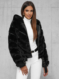 Kurtka zimowa damska z futerkiem czarna OZONEE JS/11Z8165Z